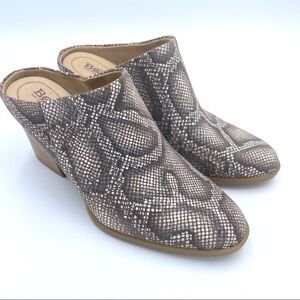 Born Eustis Snake Print Stacked Heel Mules NWOT